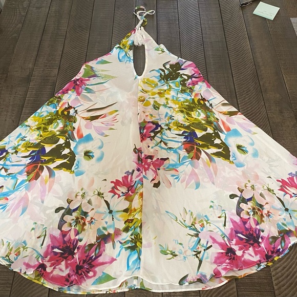 Venus Chiffon Coverup Dress Halter High Low Tropical/Floral Print XS - Picture 7 of 8